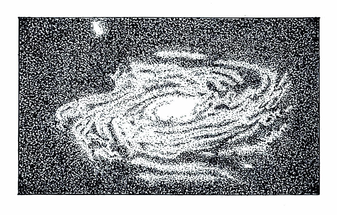 Galaxy composed of hundreds of stippled dots.