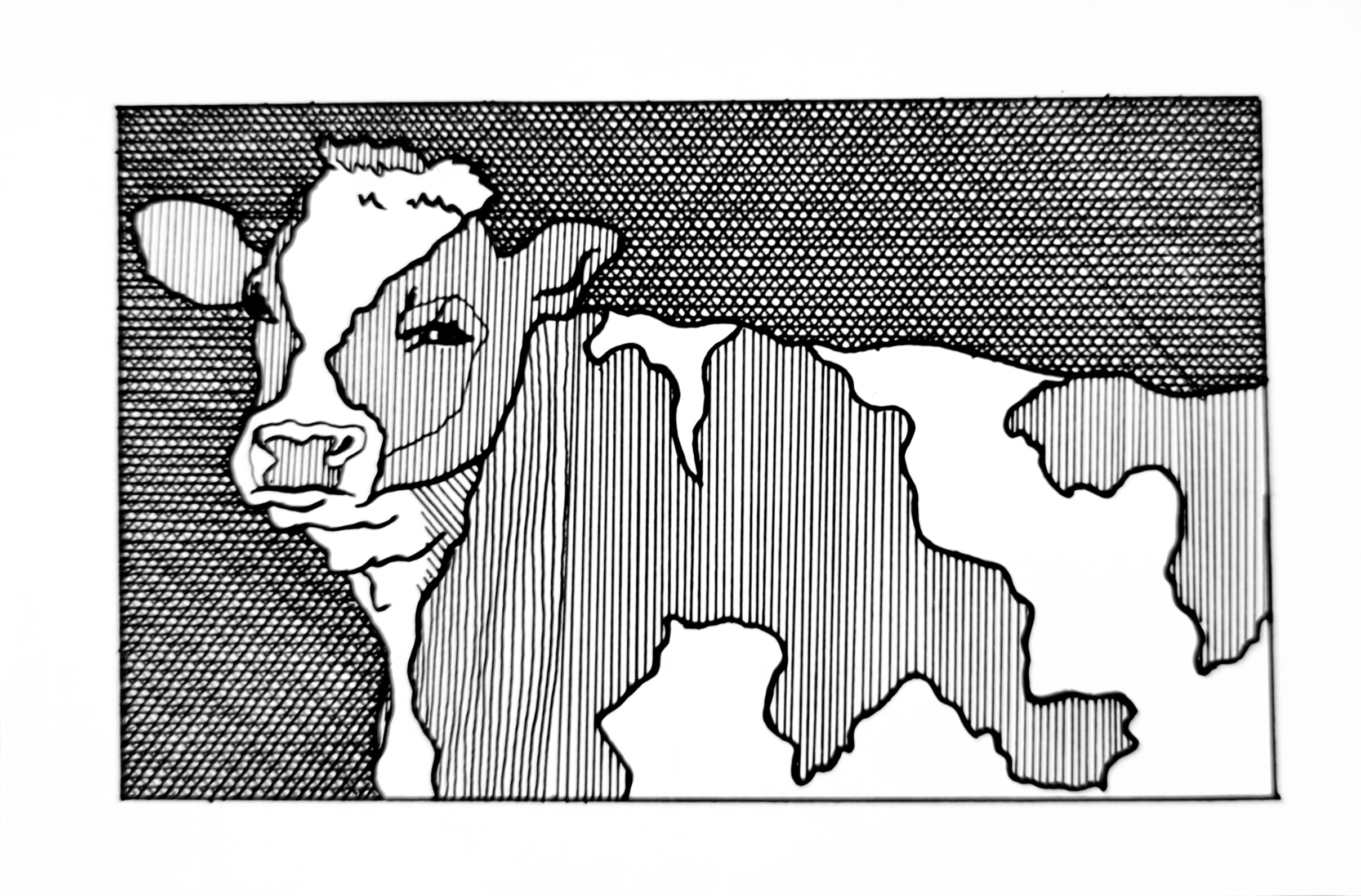 A drawing of a striped Holstein cow.