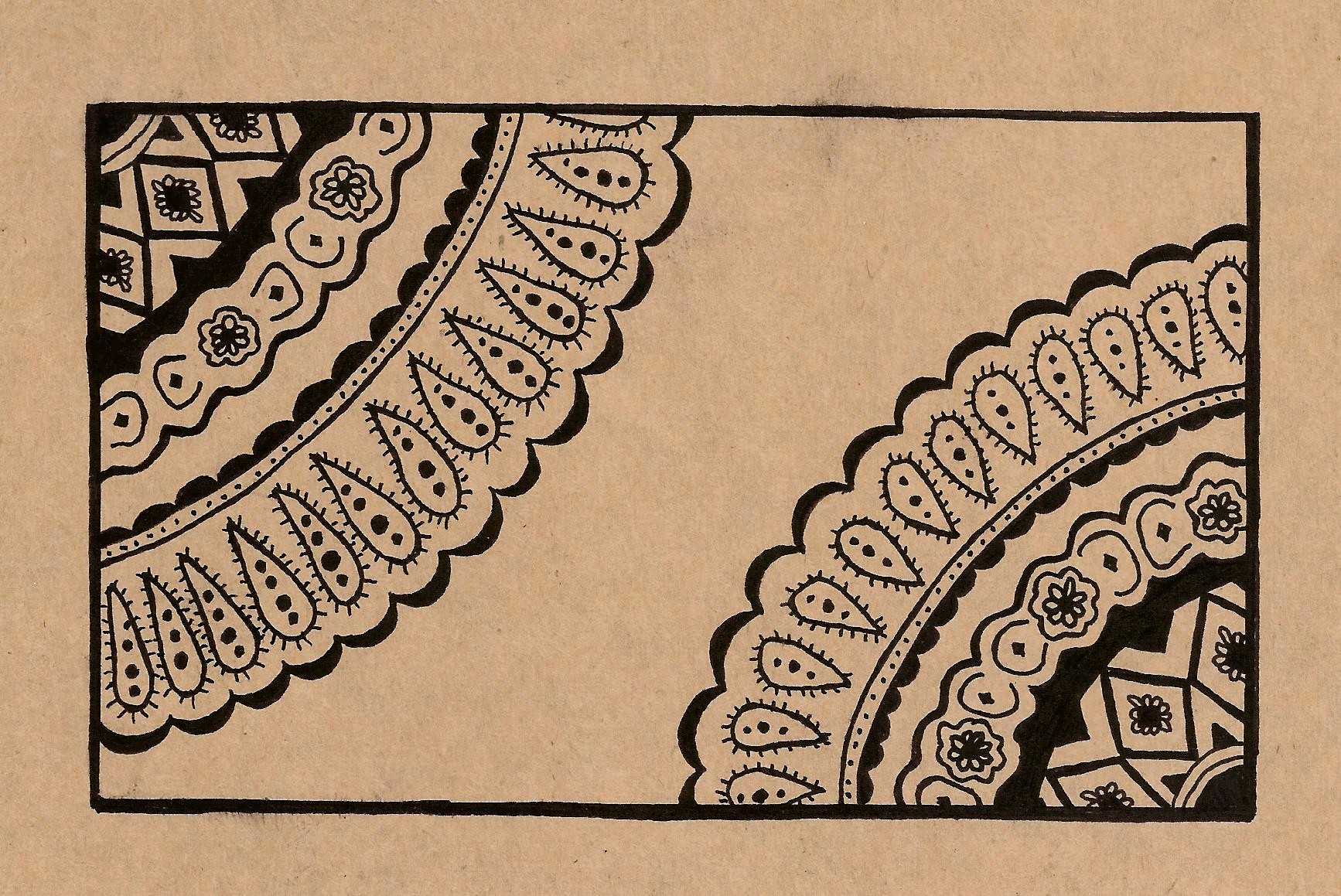 Drawing of patterns radiating out from upper left and bottom right corners.